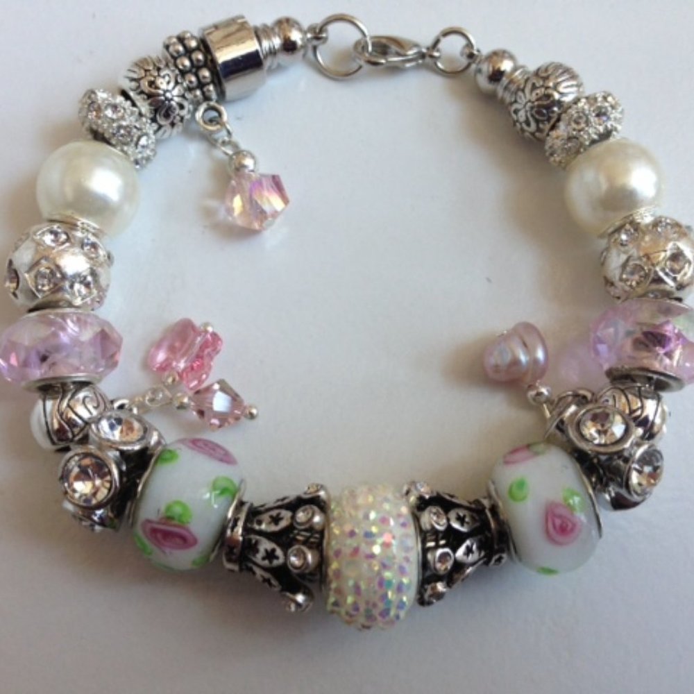 European Style Charm Bracelet Murano Glass Beads with Lobster Claw Clasp+Stopper